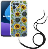 Cazy Hoesje met koord Zwart geschikt voor Fairphone 5 Sunflowers