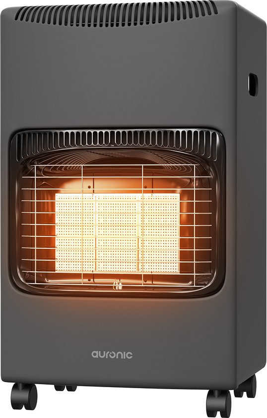 Auronic Mobiele Gaskachel - met Wieltjes - tot 60 m² - 4100W Heater - Inclusief Gasdrukregelaar en Gasslang - Grijs