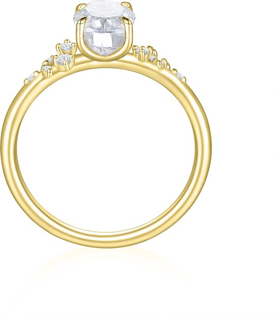 Ovaline - Ring moissanite ovale en or jaune 18 carats avec pierres latérales minimalistes - 1,5 carat