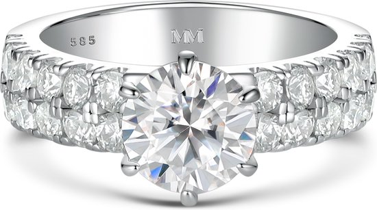 Serena - Platinum Moissanite Ring met Dubbele Pavé Zijstenen