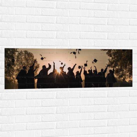 Muursticker - Studenten - Geslaagd - Zonsondergang - 120x40 cm Foto op Muursticker