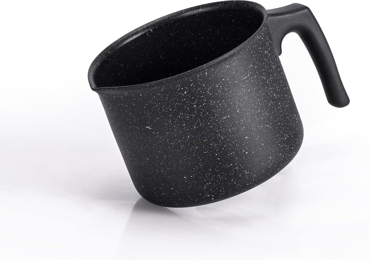 Aluminium melkkan met antiaanbaklaag, steeneffect, zwart, 14 cm