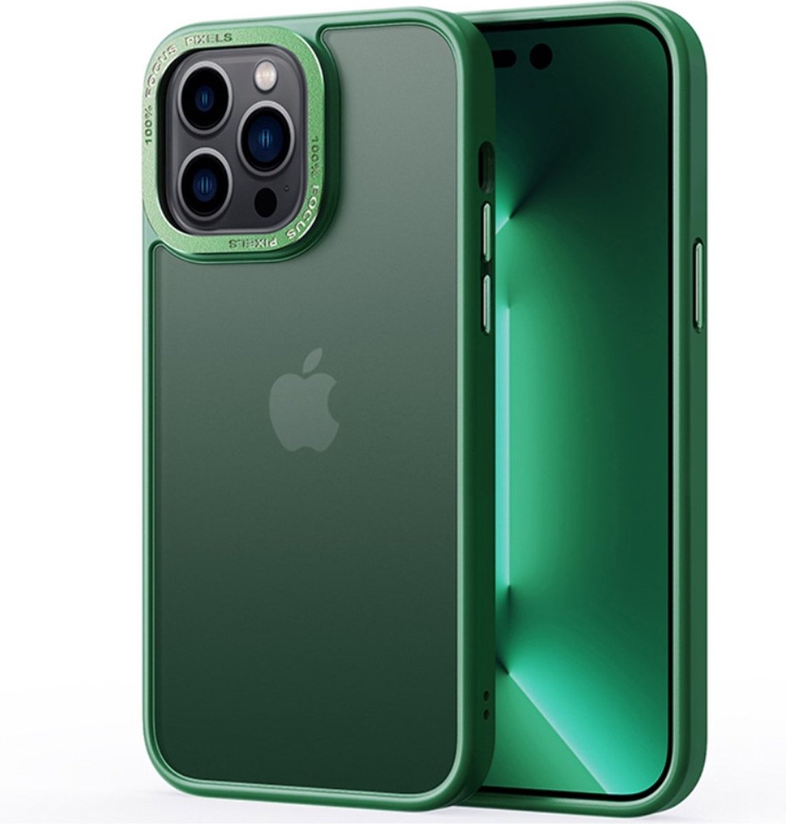 Lunso - Geschikt voor iPhone 15 Pro - Back cover hoesje - Metalen ring Donkergroen