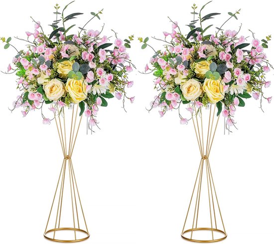 Set van 2 geometrische metalen bloemkolomstandaard voor bruiloftsreceptietafels, kunstbloemwegloodvaas, centerpieces decoratie voor feest, verjaardag, evenementen, festivalviering, 70 cm
