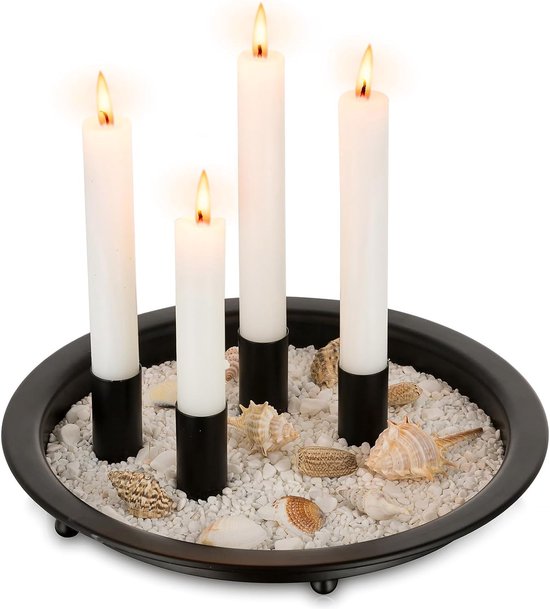 Bougeoir décoratif avec 4 Chandeliers magnétiques, bougeoir pilier noir bougeoir rond en métal pour l'Avent Noël Halloween bougeoir pour organisateur de table basse, 25 cm