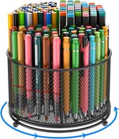 Pennenhouder 360° roterend pennenetui met 4 vakken, pennenkoker van metaalvlechtwerk, draaibare pennenhouder, opbergruimte, bureaupennen, organizer voor markers, kleurpotloden, kunstkwast, zwart
