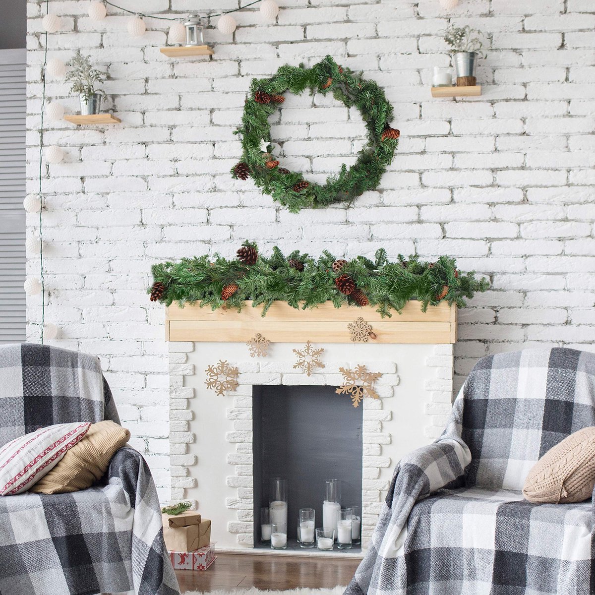 Guirlande Porte D'entrée Guirlande Noël Guirlande Sapin Artificiel Pour Décor Porte Cheminée Avec Rouge Fagots De Baies Guirlande Sapin Lumineuse Escalier Interieur Noel