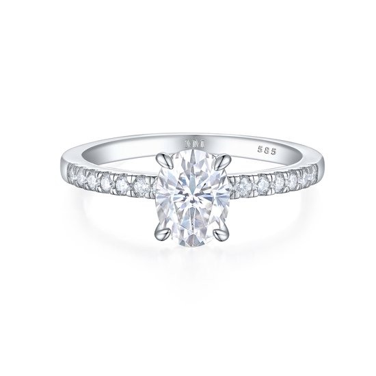 Nina - 14k Witgouden Ovaal Moissanite Ring met Pavé Zijstenen - 1.5 karaat