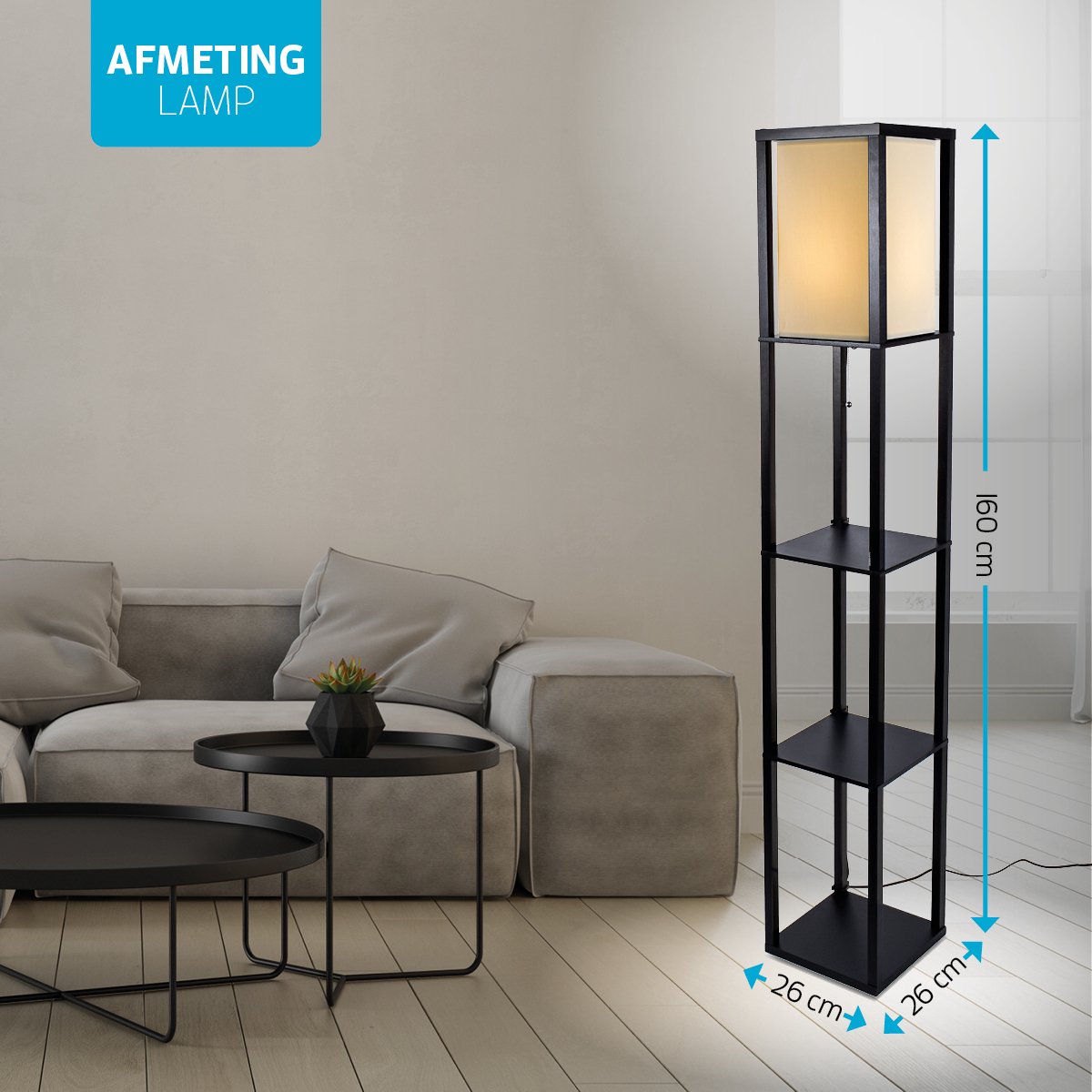 Varin Vloerlamp met vakken - Met E27 Led lamp thumbnail 2