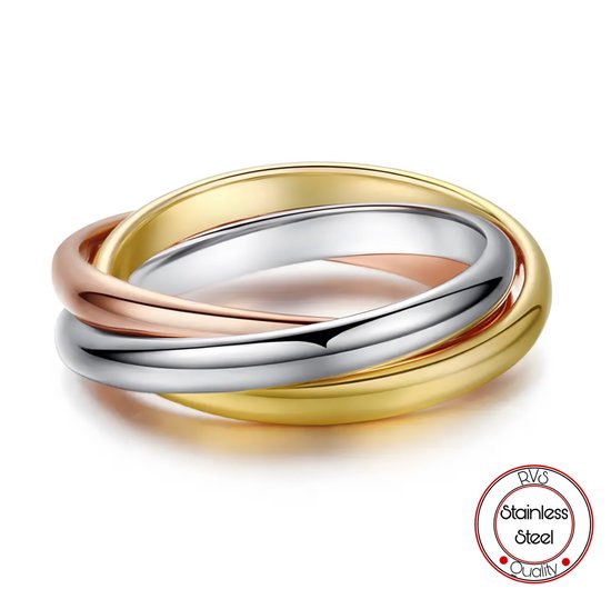 Borasi Tricolor Ring | 16 mm | Rose | Zilver | Goud | Tricolor | Dames Ring | Vrouwen Cadeau | Moederdag | Moederdag cadeau