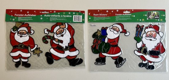 Lot de 4 autocollants pour fenêtres de Noël - Père Noël + cloche / étoile / sapin de Noël (3) - 19 x 15 cm - Autocollants autocollants - Autocollants PVC réutilisables - Décoration de Noël - Décoration de fenêtre
