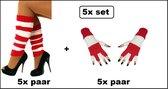 5x Paar beenwarmers + 5x paar vingerloze handschoenen rood/wit - Optocht carnaval thema feest fun festival