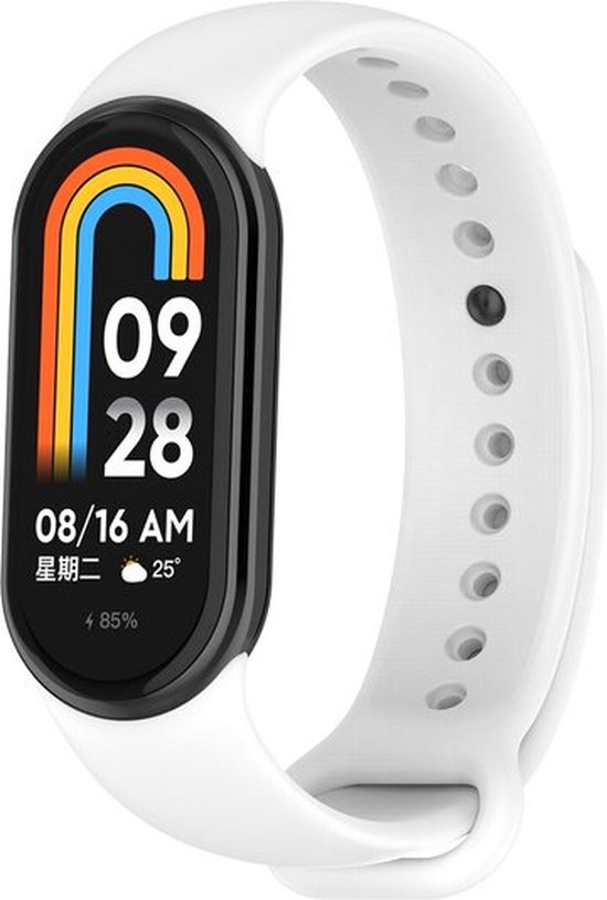 Siliconen bandje - Xiaomi Mi Band 8 - Smart Band 8 - White - Plastic aansluiting