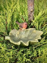 Vogelbad blad roodborst 11 cm hoog - voedersystemen - vogelbadje - polyresin - tuinieren - tuinfiguur - tuindecoratie - tuinaccessoire - geschenk - cadeau - vogelliefhebbers