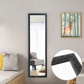 Grote spiegel, 127 x 35,5 cm, wandspiegel in barokstijl met patroon, zwarte lijst, HD full-body spiegel met haak en achterwand voor de kamer, muur, zijkant en muur, zwart