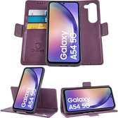 Geschikt voor Samsung Galaxy A54 Book Case Hoesje - Uitneembaar Hoesje - Magnetische Sluiting - Portemonnee Paars