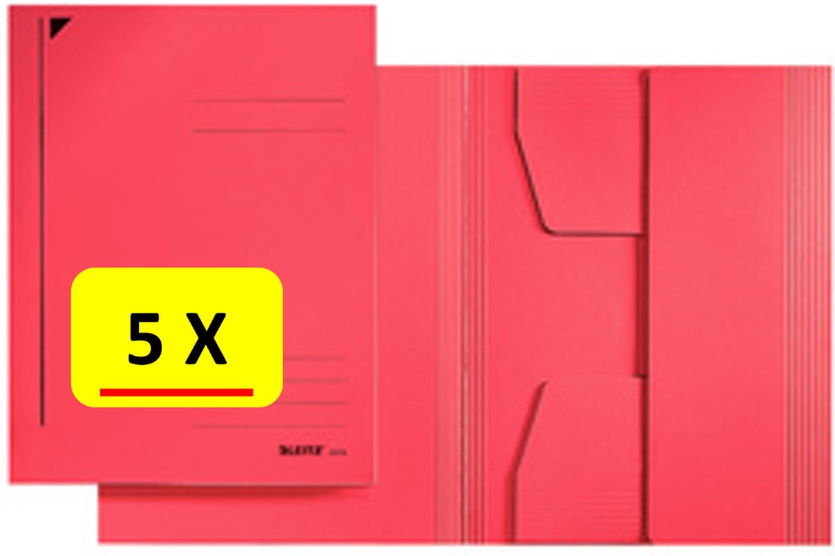 5 x Dossiermap - A4 - Leitz - Manilla karton - rood