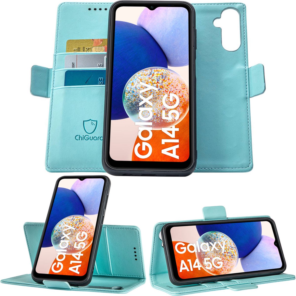 Samsung Galaxy A14 Book Case Hoesje - Uitneembaar Hoesje - Magnetische Sluiting - Portemonnee Baby Blauw