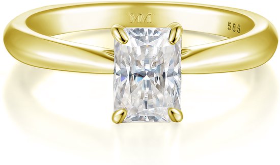Elysium - Bague solitaire moissanite émeraude en or jaune 14 carats - 4,9 carats