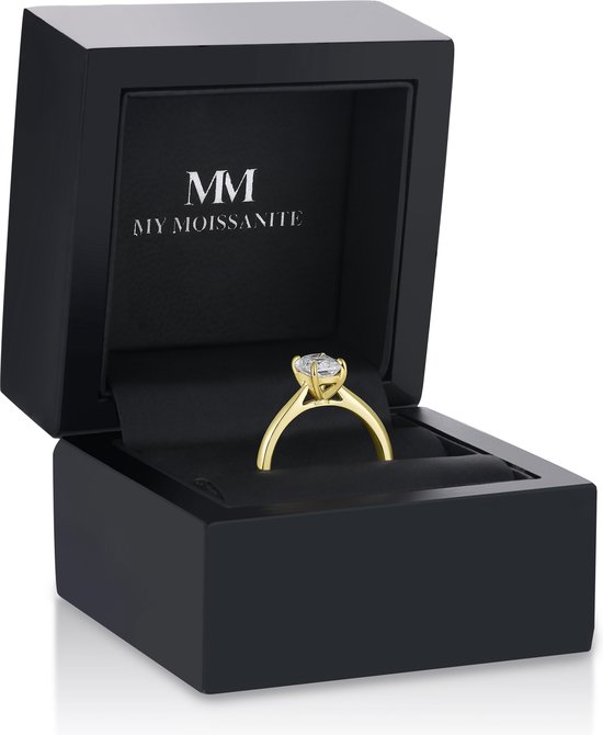 Elysium - Bague solitaire moissanite émeraude en or jaune 14 carats - 4,9 carats