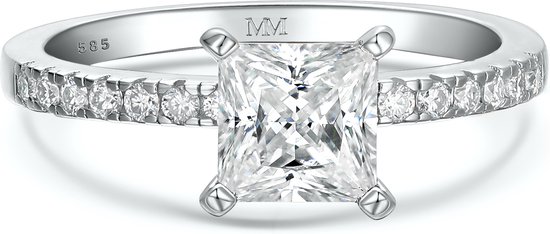 Celestia - 18k Witgouden Princess Moissanite Ring met Pavé Zijstenen - 1.3 karaat