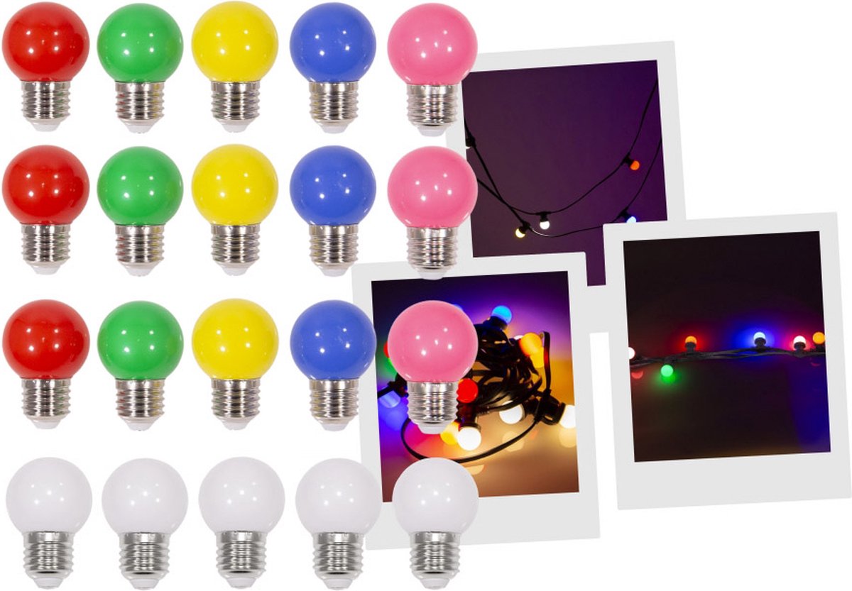 Mac Mah 20 gekleurde LED lampen Feestverlichting lichtsnoer E27 Fitting