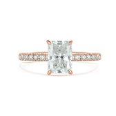 Astra - 14k Roségouden Radiant Moissanite Ring met Pavé Zijstenen & Hidden Halo - 2.7 karaat