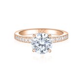 Finesse - 18k Roségouden Moissanite Verlovingsring met Zijstenen - 10 karaat