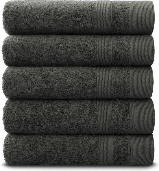 PandaHome - Handdoeken - 5 delig - 5 handdoeken 50x100 cm - 100% Katoen - Antraciet Handddoeken - Towels