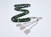 Tasbih 99 Perles Natuursteen "Jade du Sud" - Avec pompon Métal -Tasbeeh diamètre du grain 8 mm - Modèle 10 - Un cadeau pour la fête des mères et la Vaderdag
