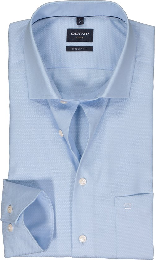 OLYMP modern fit overhemd - structuur - lichtblauw - Strijkvrij - Boordmaat: 46