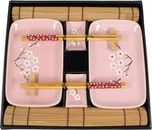 10-delige Sushi Set - 2 x Sushi borden, 2 x Dipkommen, 2 x Bamboe placemats, 2 x Bamboe eetstokjes, 2 paar eetstokjes - Hoogwaardig porselein - Prachtig gepresenteerd in een cadeaubox.