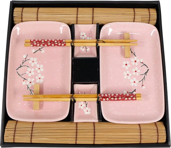 Van Well Kyoto 6-delige Set Platte Borden - Roze Rode Orchidee Bloemendecoratie | Serveerborden 250x250 Mm