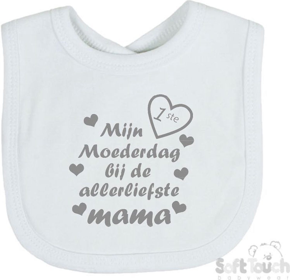 Goedkoopste Soft Touch Slabber Slabbetje Slab Mijn 1ste moederdag met de allerliefste mama Moederdag Unisex Katoen Wit/grijs Maat 33x22 Cm