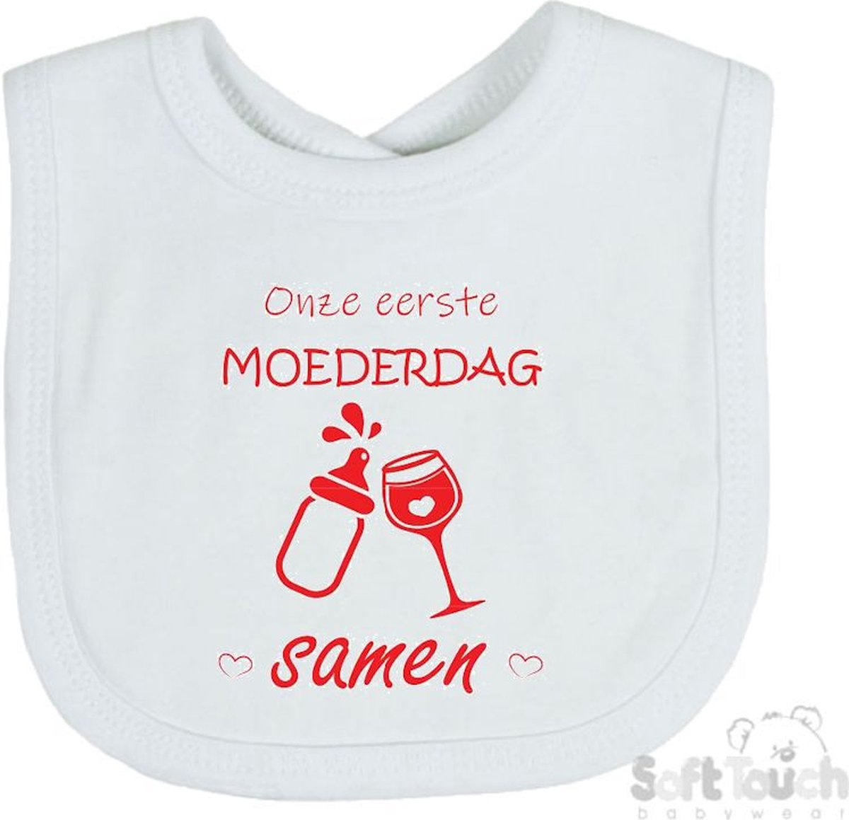 Goedkoopste Soft Touch Slabber Slabbetje Slab Onze eerste moederdag samen Moederdag Unisex Katoen Wit/rood Maat 33x22 Cm