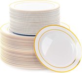 120 Witte plastic borden met gouden rand voor bruiloften, verjaardagen, doopfeesten, Kerstmis en feestjes - 2 maten (60 x 26 cm, 60 x 19 cm) - Herbruikbaar & stabiel