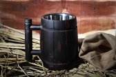 Handgemaakte houten bierpul met een roestvrijstalen inhoud van 18 oz | Geweldige houten biercadeau-ideeën voor mannen | Vintage baraccessoires - Retro ontwerp in vatbruin.