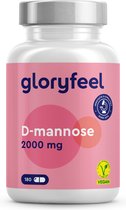 gloryfeel D-Mannose Capsules hooggedoseerd - 2000 mg pure D-Mannose per dagelijkse portie - 180 capsules van plantaardige oorsprong - 100% veganistisch, laboratorium getest en zonder toevoegingen, geproduceerd in Duitsland