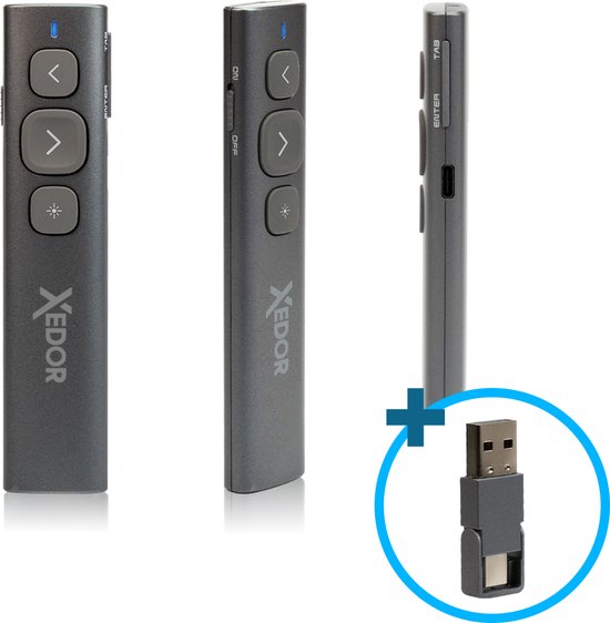 Xedor® Draadloze Presentatie Klikker – USB A en USB C ontvanger – Geschikt voor MacOS, Windows, Android