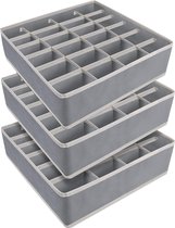 Pack of 3 24 Cell Storage Boxes for Socks and Underwear, Foldable Boxes, Drawer Dividers, Drawer Organiser, Fabric Boxes for Storing Socks, Scarves, Ties (Grey)