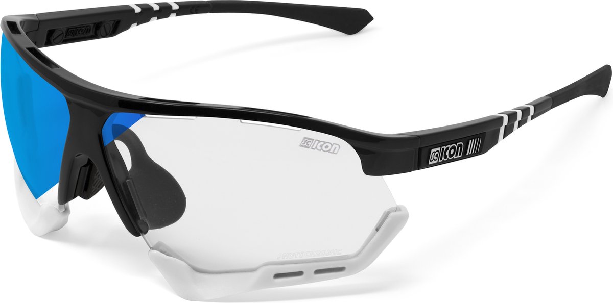 Scicon - Fietsbril - Aerocomfort XL - Zwart Gloss - Fotochrome Lens Blauw Spiegel