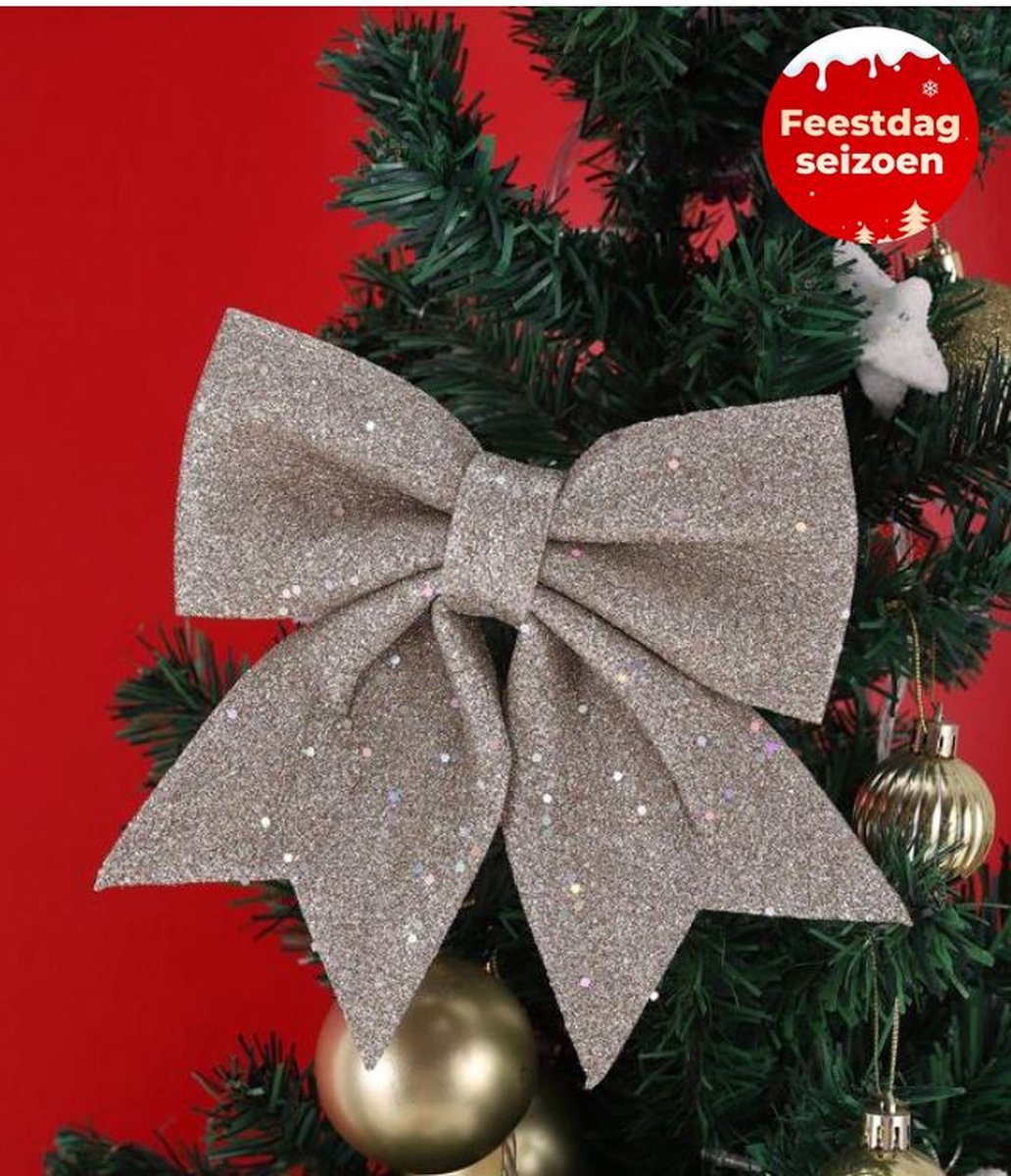 Shining She 10 stuks witte strikken Kerstmis, glitter, kerstboom linten, kerstboomversiering, voor familiefeesten, party decoratie voor Kerstmis, vakantie, bruiloft, feesten