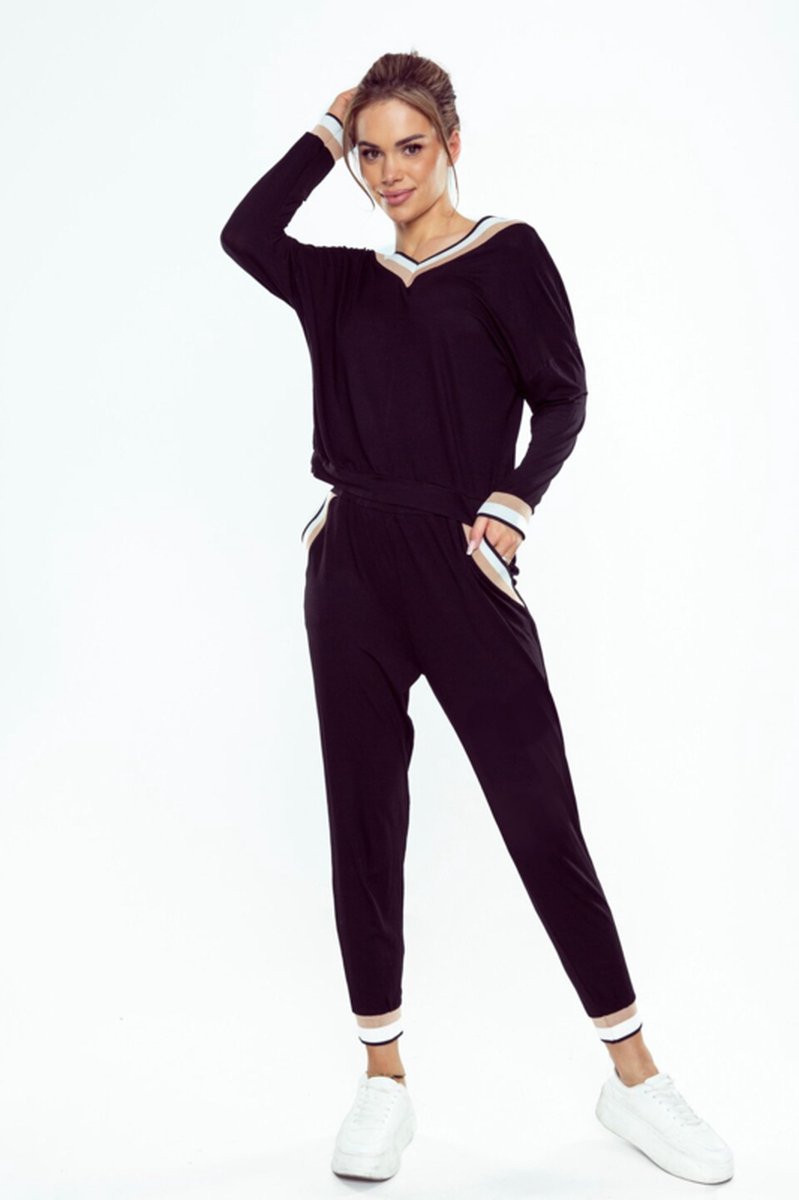 Hoogwaardig huispak van fijne viscose - viscose pyjama dames met lange mouwen en enkellange broek - Eldar Fanny - zwart 3XL