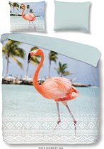 Good Morning - Dekbedovertrek - Goodlife - Flamingo - Tweepersoons - 200x200/220 - 100% Katoen - Blauw/Wit/Roze/Multi