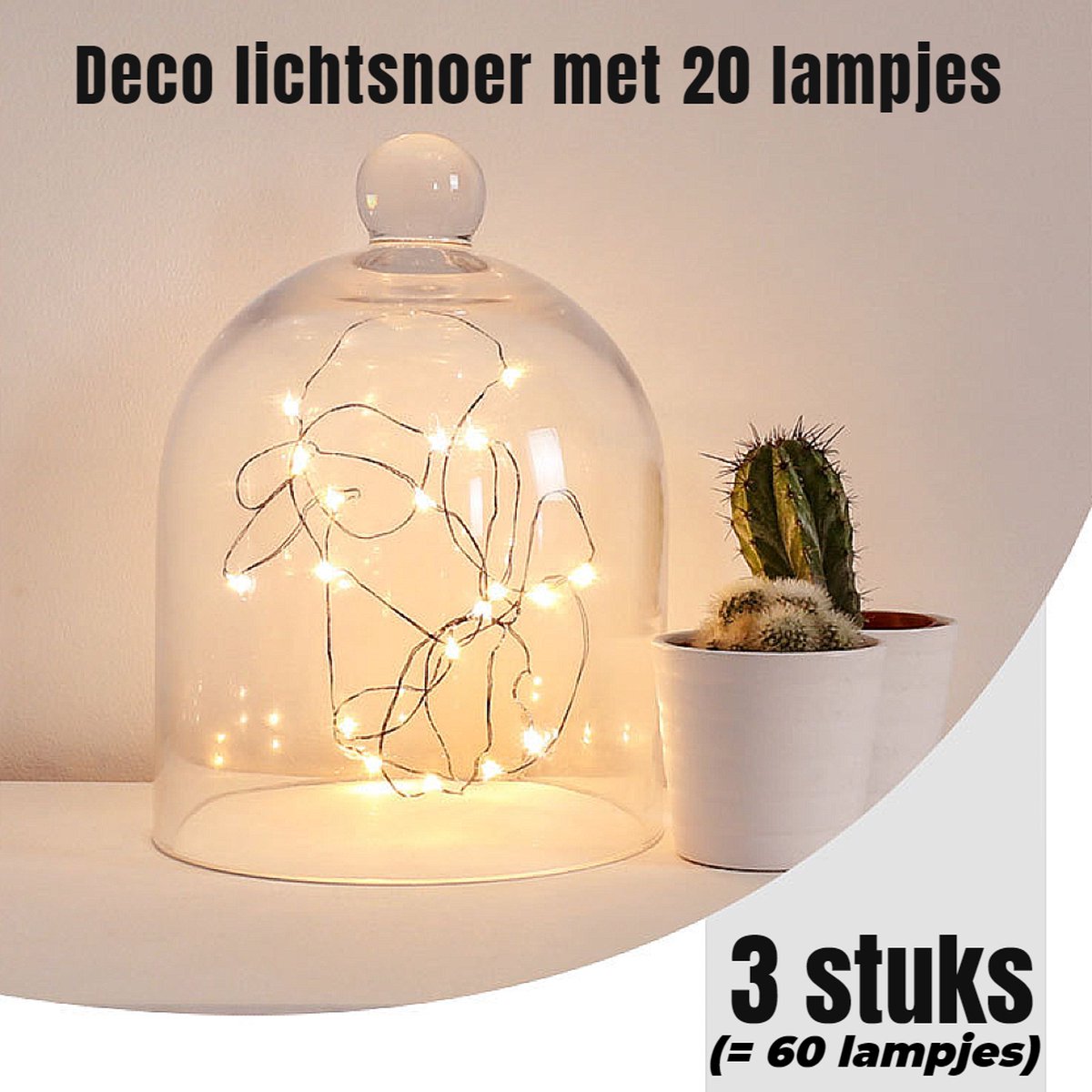 Allernieuwste.nl® 3 STUKS LED Lichtsnoer Wit 2 METER 20 Lampjes Elk - Deco Licht Versiering Decoratie - Wit 2 mtr - 3 Stuks
