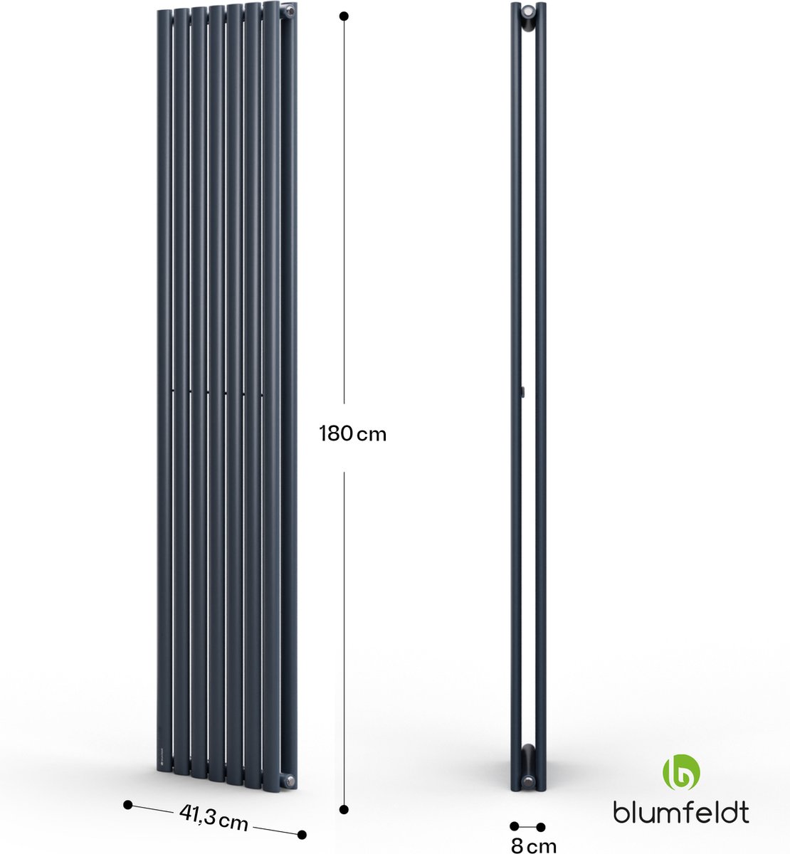 Blumfeldt Badkamerverwarming - 1435 Watt - Design Radiator Plat - Geruisloze vlakke designradiator - Verticaal - Thermostaat - Wandverwarming Voor Bad- en woonkamer - Antraciet