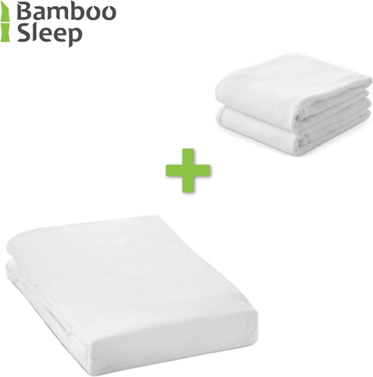 BambooSleep | SET molton hoeslaken 180 x 200/210 cm + 2 x molton kussensloop 60x70 cm | zéér zacht | 250 grams | Wit