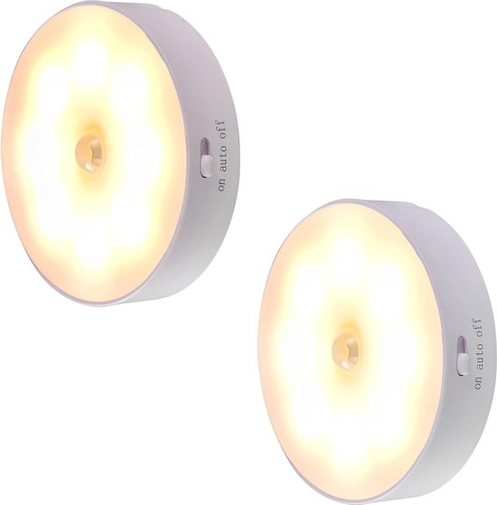 Bewegingssensor LED Nachtlampje Nachtlampje USB Oplaadbaar, Langdurig Batterij & 3 Lichtmodi, Draadloos Magnetisch Stickernachtlampje, voor Keukenkast Garderobe Lamp Trap Draadloze Kastlicht (Warm Wit) 2 stuks.