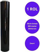 Handwikkelfolie - rekfolie - stretchfolie - inpakfolie - pallet folie - zwart- 50cm x 300m - 20 micron - 1 rol
