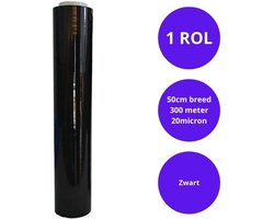 Handwikkelfolie - rekfolie - stretchfolie - inpakfolie - pallet folie - zwart- 50cm x 300m - 20 micron - 1 rol